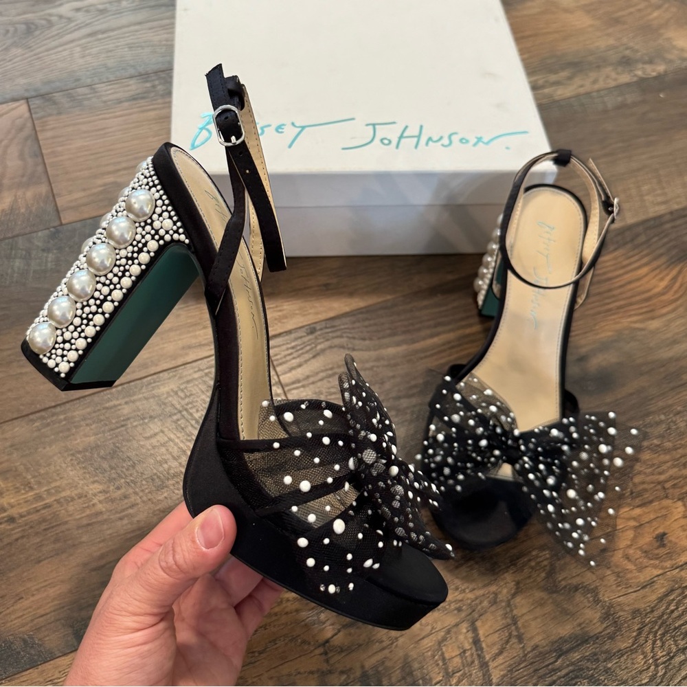 Betsey Johnson Black and White Pearl Embellished Heels